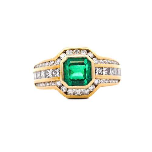 2.33 Carat Square Emerald & Diamond Channel 18K Gold Cocktail Ring