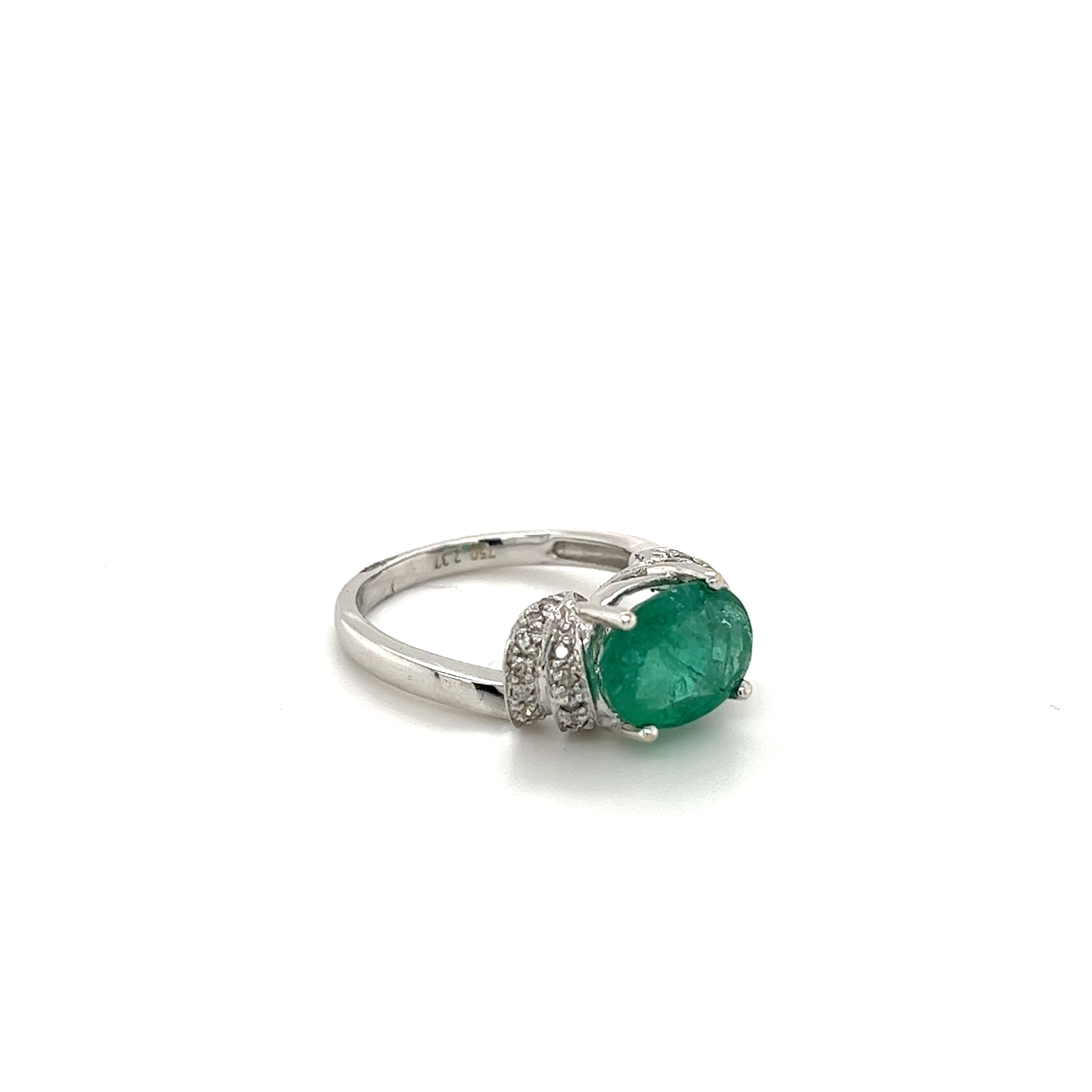 2.37 Carat Oval Cut Emerald in Retro Curved White Gold 4-Prong Ring-Rings-ASSAY