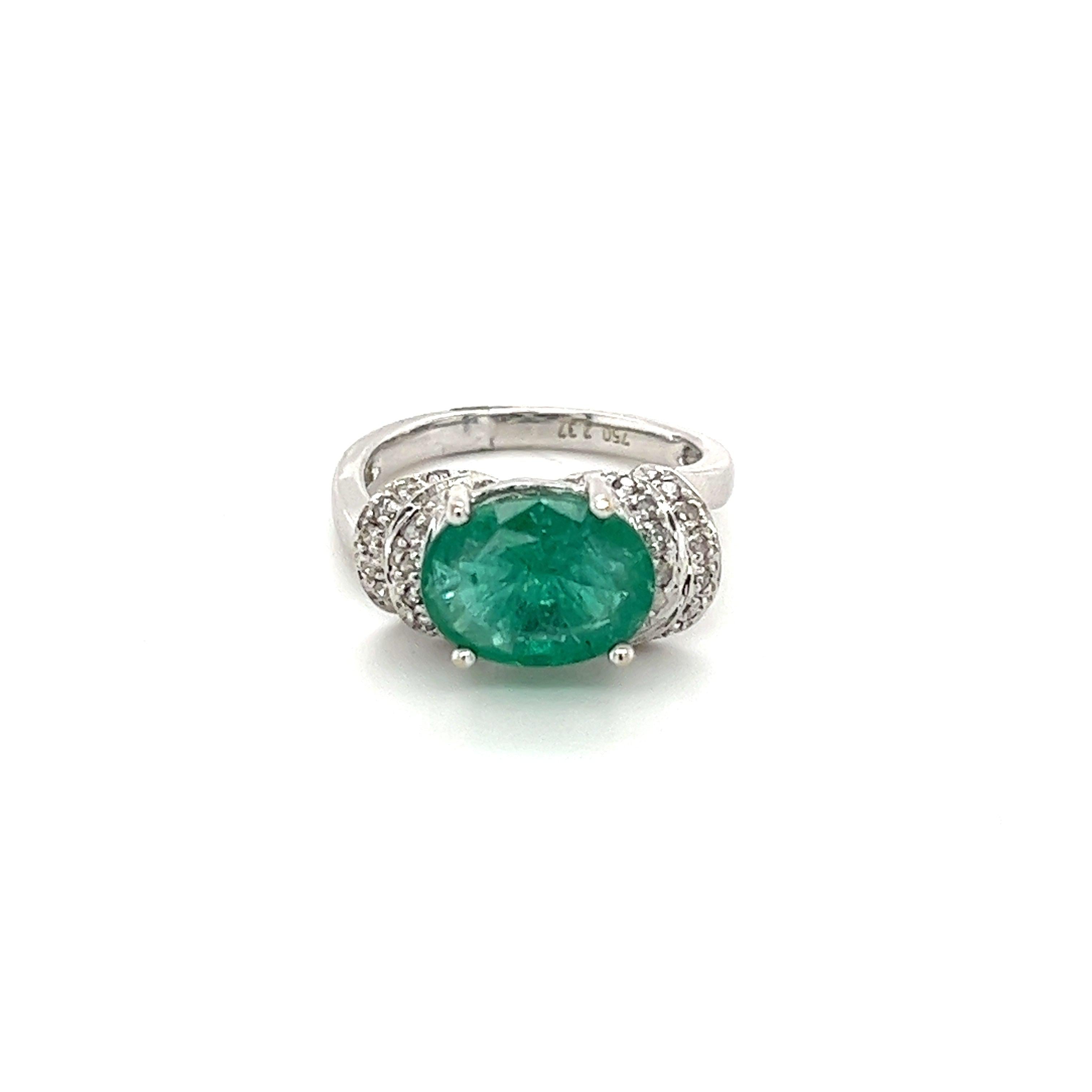 2.37 Carat Oval Cut Emerald in Retro Curved White Gold 4-Prong Ring-Rings-ASSAY