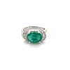 2.37 Carat Oval Cut Emerald in Retro Curved White Gold 4-Prong Ring