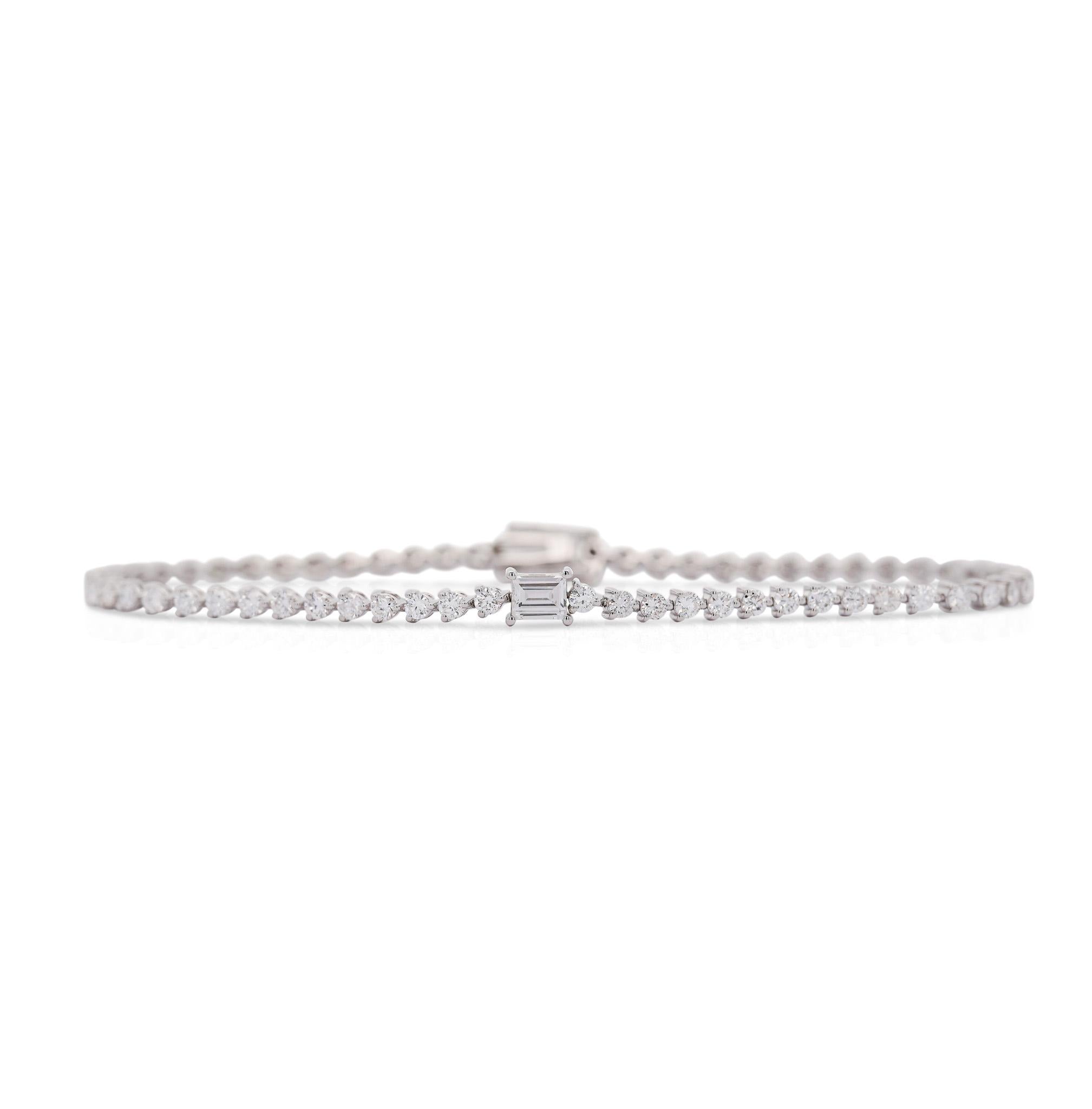 2.4 Carat Round With Baguette Cut Center Lab Grown Diamond Tennis Bracelet