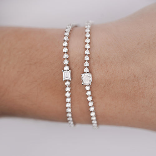 2.4 Carat Round and Baguette Lab Grown Diamond Tennis Bracelet