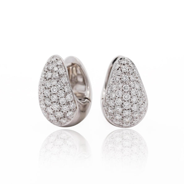 2.5 Carat Diamond Pave 18K White Gold Clip Hoop Cuff Earrings