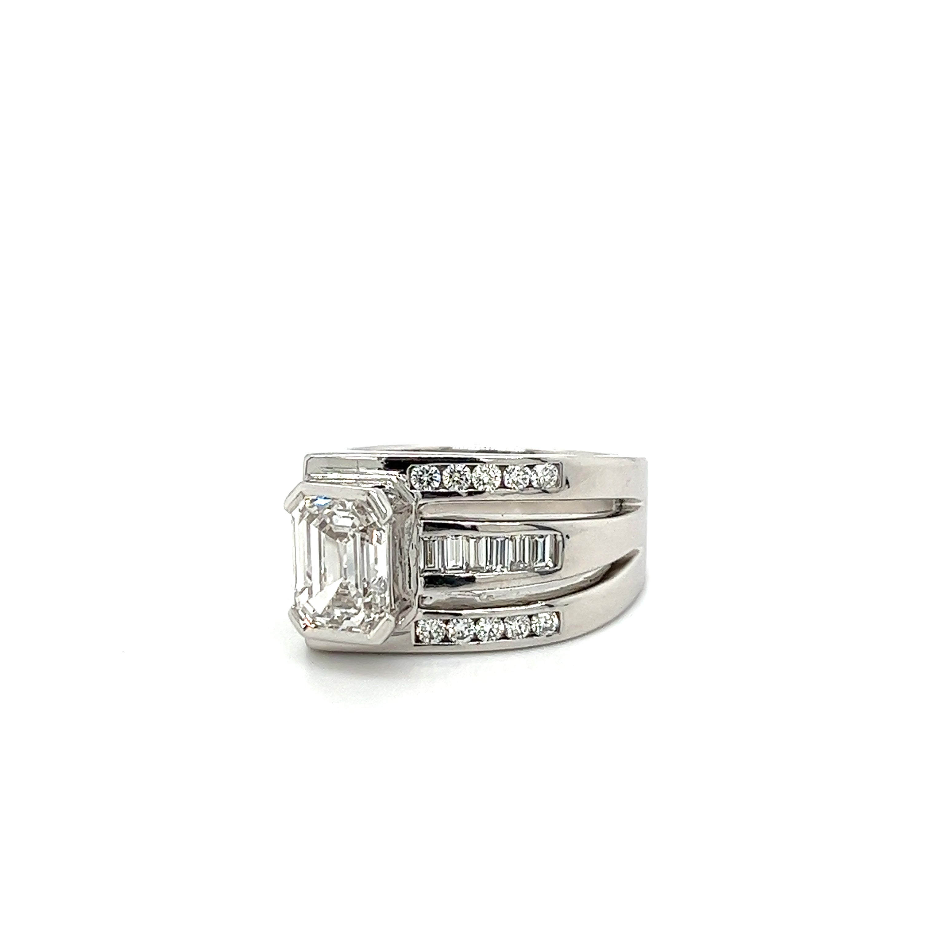 2.5 Carat Emerald Cut Lab Grown Diamond Mens Pinky Ring in Platinum and 18K White Gold-ASSAY