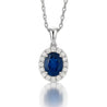 2.5 Carat Oval Cut Sapphire & Diamond Halo in 14K White Gold Pendant
