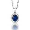 2.5 Carat Oval Cut Sapphire & Diamond Halo in 14K White Gold Pendant