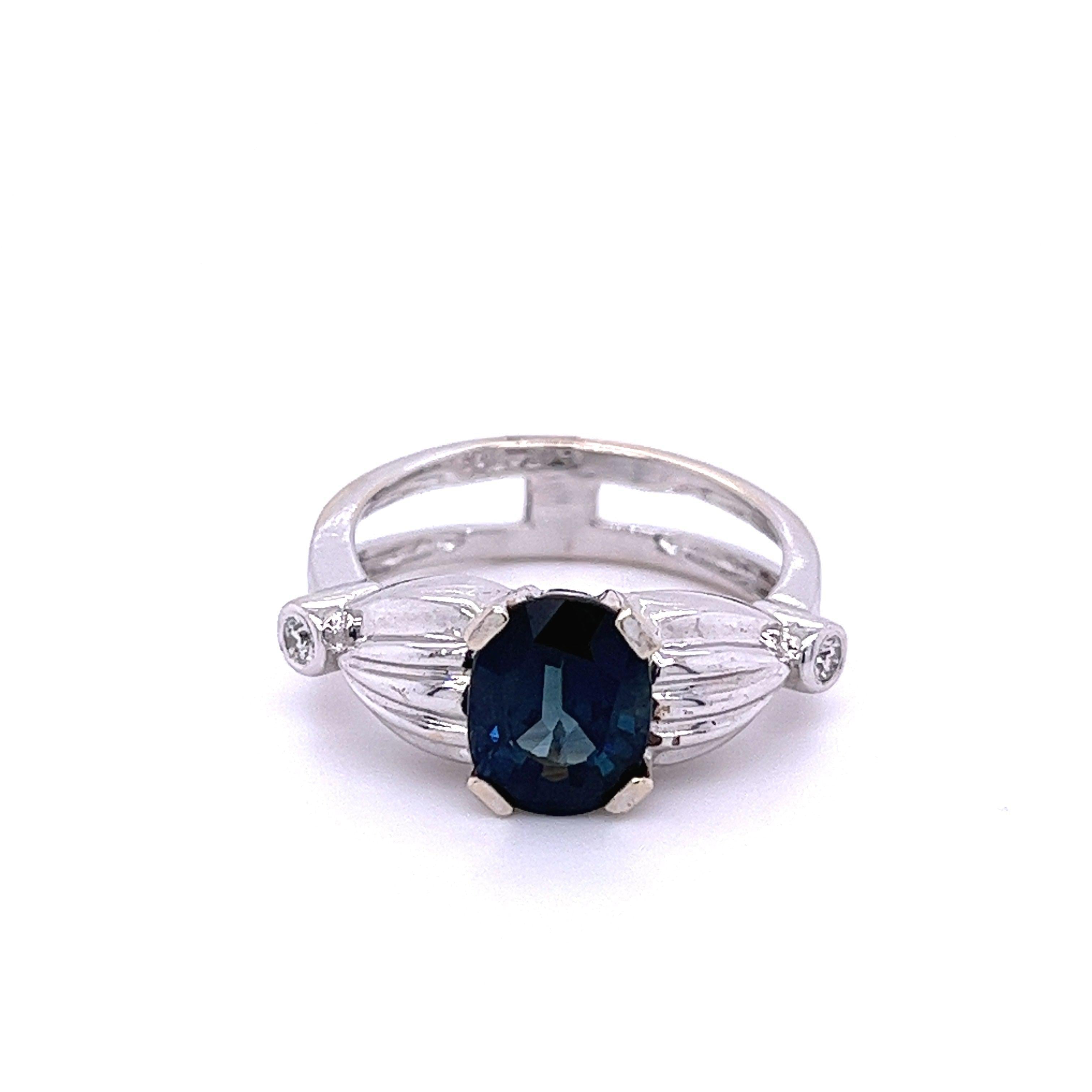 2.50 Carat Oval Cut Blue Sapphire in 14k White Gold Ring-ASSAY-ASSAY