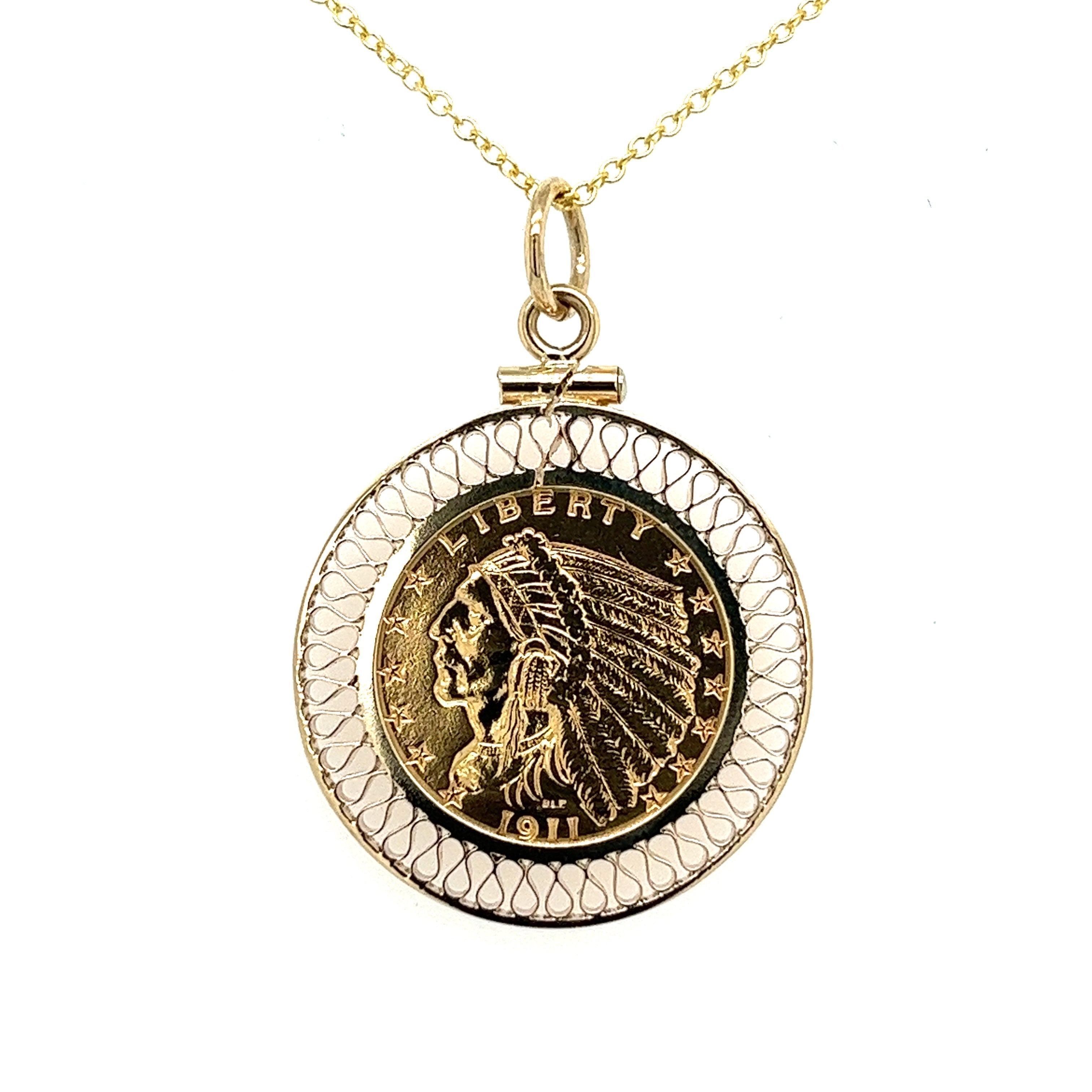 2.50 Dollar Quarter Eagle US Gold Coin Pendant 14K Gold Bezel Setting (Pre-1933)-Gold Pendant-ASSAY