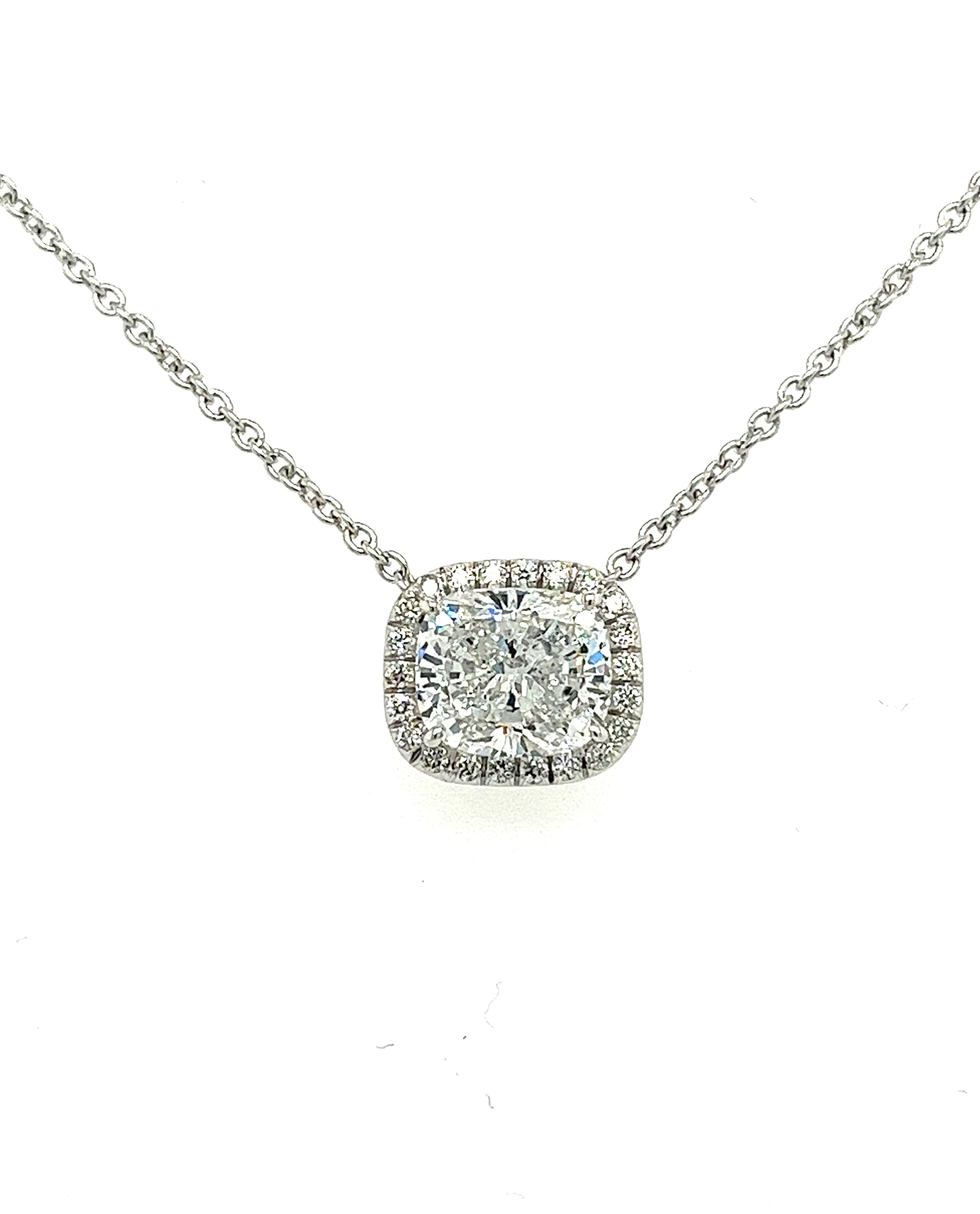 2.51 Carat Cushion cut Lab Grown Diamond CVD Pendant With Diamond Halo in Platinum 950 Setting | Cable Chain-Necklace-ASSAY