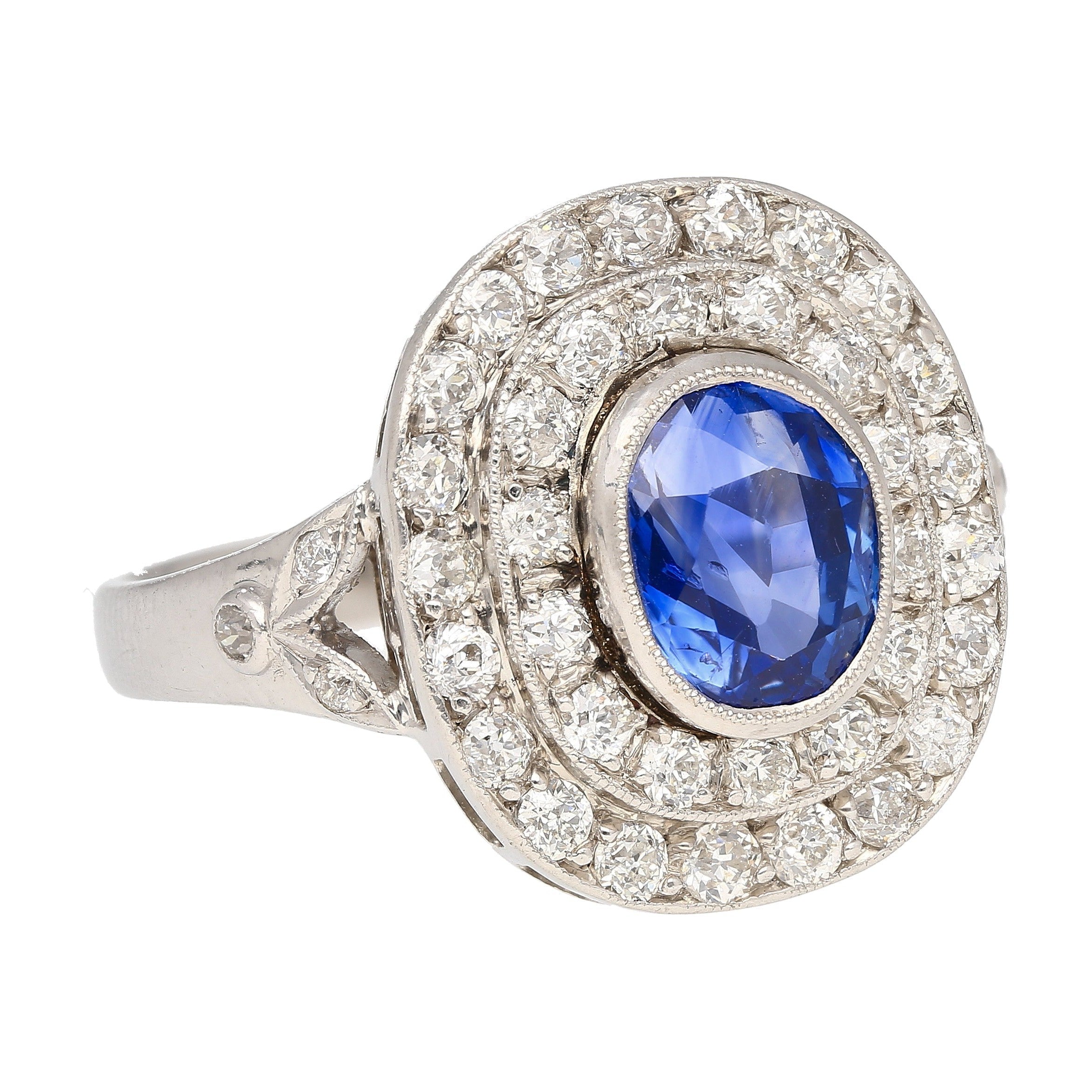 2.56 Carat No Heat Kashmir Blue Sapphire in Platinum Diamond Halo Ring-Rings-ASSAY