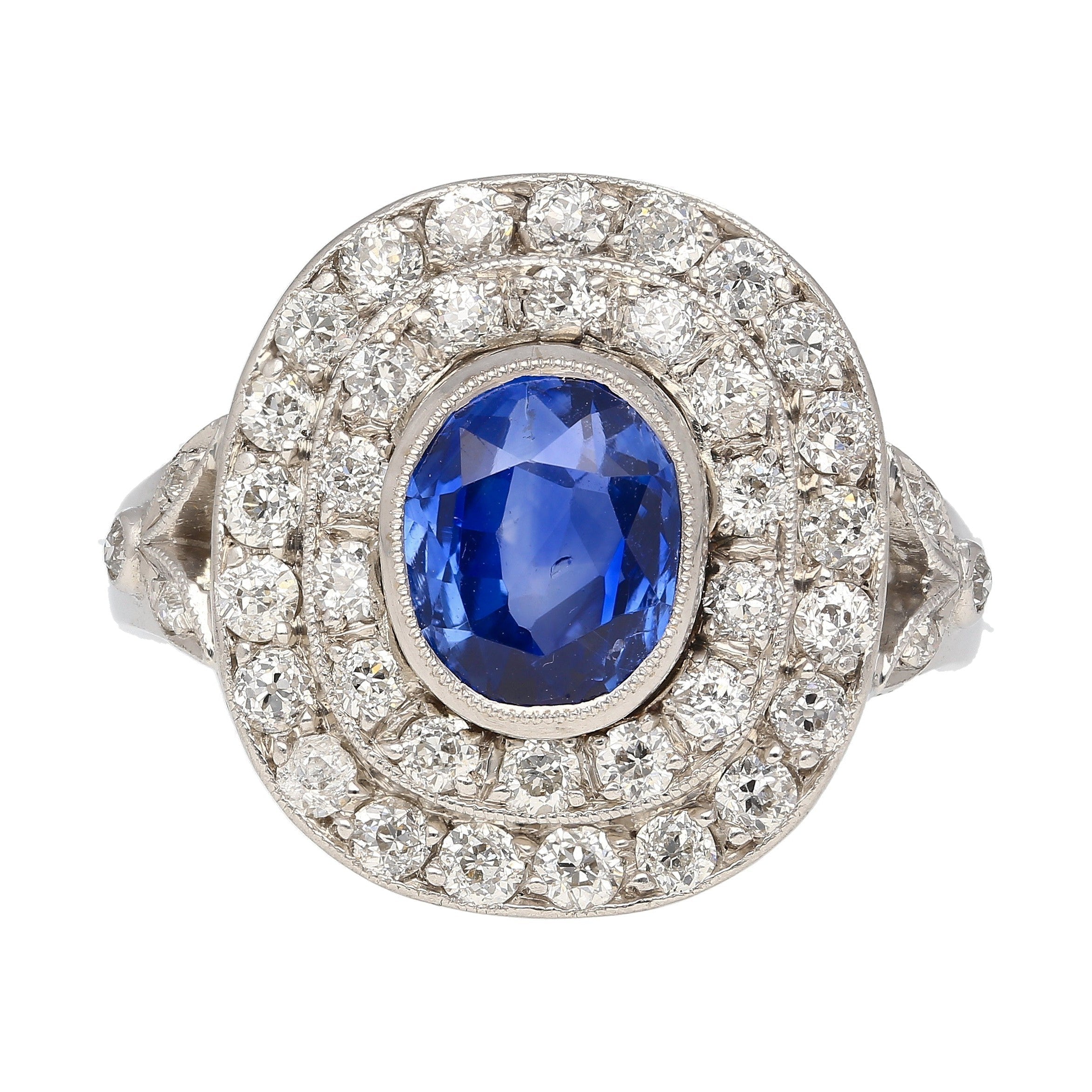 2.56 Carat No Heat Kashmir Blue Sapphire in Platinum Diamond Halo Ring-Rings-ASSAY