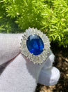 2.58 Carat Oval Cut Blue Sapphire and Diamond Halo Platinum Ballerina Ring