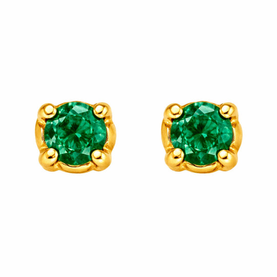 2.5mm Tiny Natural Emerald Round Stud Earrings 14K Gold Plated Silver