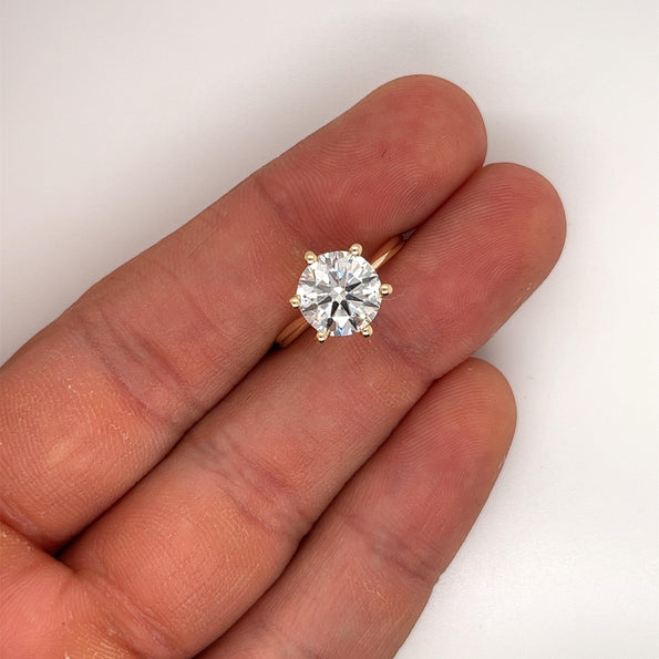Bague de fiançailles solitaire en diamant 2,60 carats, or jaune 14K, 6 griffes, diamant cultivé en laboratoire