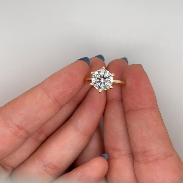 Bague de fiançailles solitaire avec diamant cultivé en laboratoire de 2,60 carats, en or jaune 14K, à 6 griffes