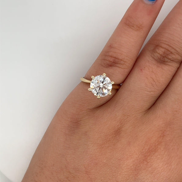 Bague de fiançailles solitaire en diamant de laboratoire 2,60 carats en or jaune 14K à 6 griffes