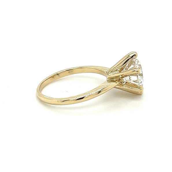 Bague de fiançailles solitaire en diamant de laboratoire 2,60 carats en or jaune 14K à 6 griffes