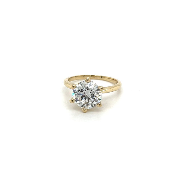 Bague de fiançailles solitaire en diamant cultivé en laboratoire, or jaune 14K, 2,60 carats, 6 griffes