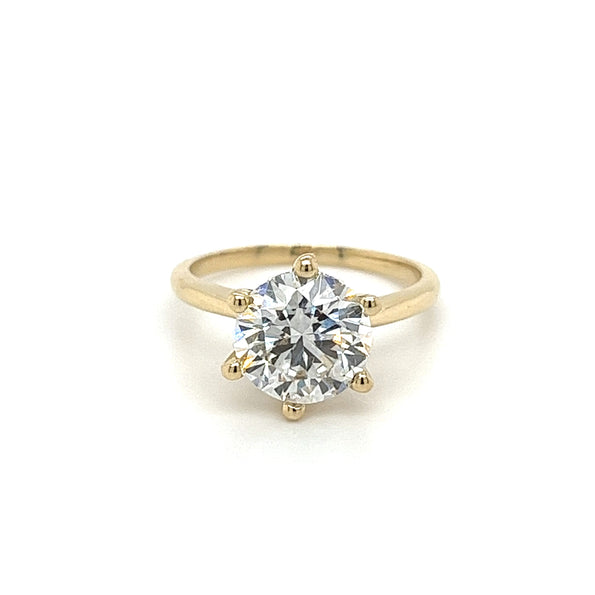 Bague de fiançailles solitaire en diamant, or jaune 14K, 6 griffes, diamant cultivé en laboratoire, 2,60 carats