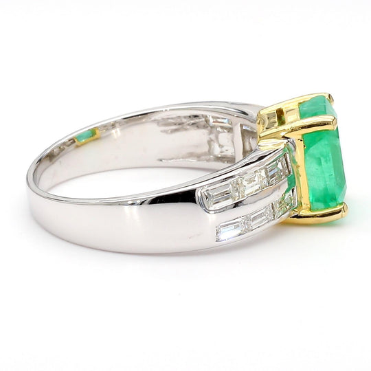 2.62 Carat Colombian Emerald Square and Diamond 14K White Gold Cocktail Ring