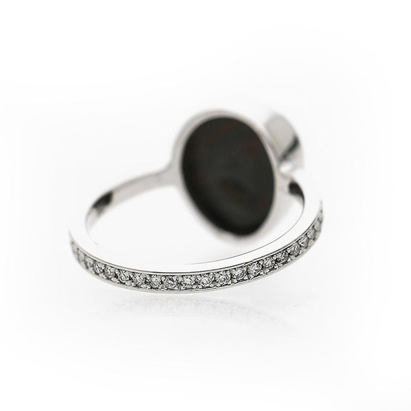 2.70 Carat Black Opal Freeform Shape Bezel Set 18K White Gold Ring