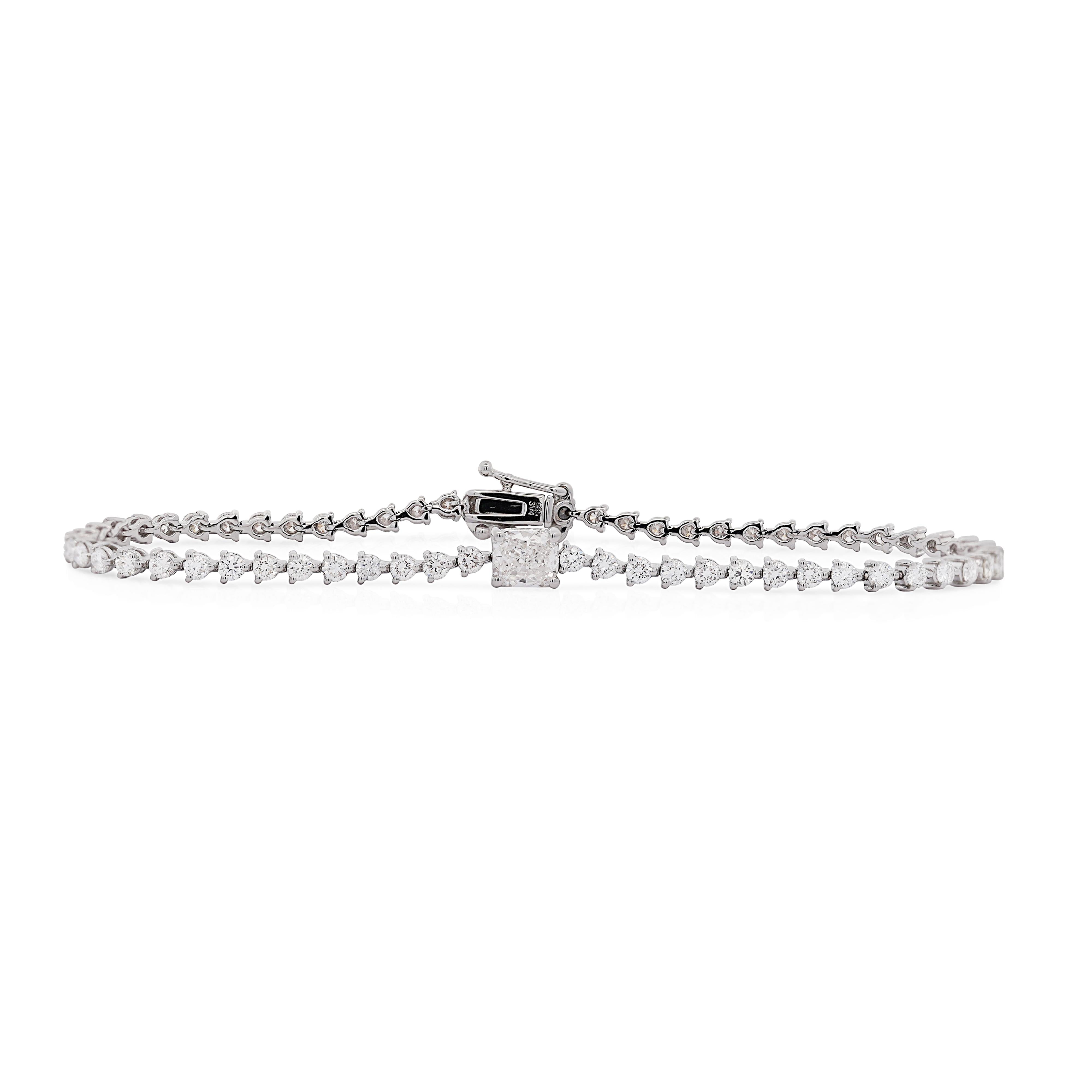 2.71 Carat Cushion & Round Lab Grown Diamond 14K White Gold Tennis Bracelet