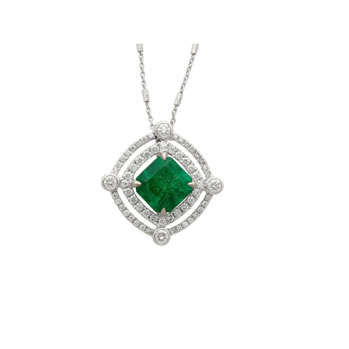 2.72 Carat GRS Certified Minor Oil Muzo Green Colombian Emerald Necklace in 18k White Gold