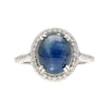 2.80 Carat Oval Cabochon Blue Star Sapphire and Diamond Halo Ring