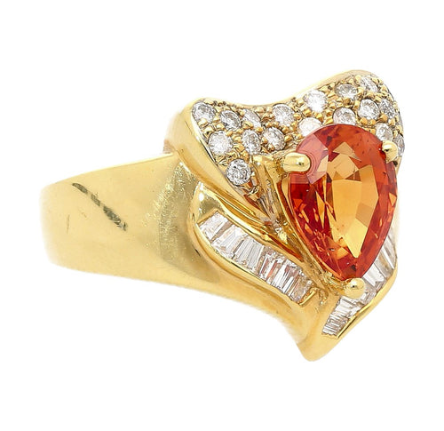 2.87 Carat Pear-Cut Orange Sapphire Heart Ring 18K Gold