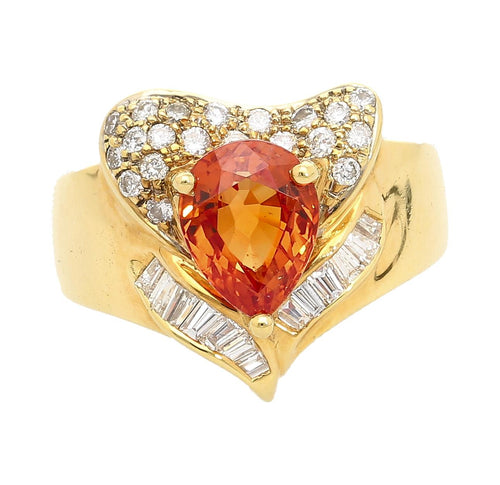 2.87 Carat Pear-Cut Orange Sapphire Heart Ring 18K Gold