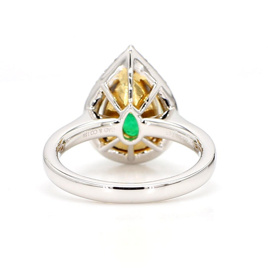 2.89 Carat Pear Vivid Green Emerald & Diamond Halo 18K Gold Halo Ring