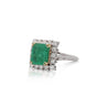 2.97 Carat Emerald Cut Emerald & Diamond Halo 18K White Gold Vintage-Style Ring