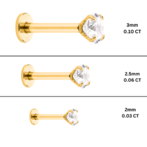 2mm Diamond in 14K Gold Flat Back Stud Earring