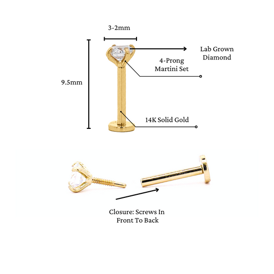 2mm Diamond in 14K Gold Flat Back Stud Earring