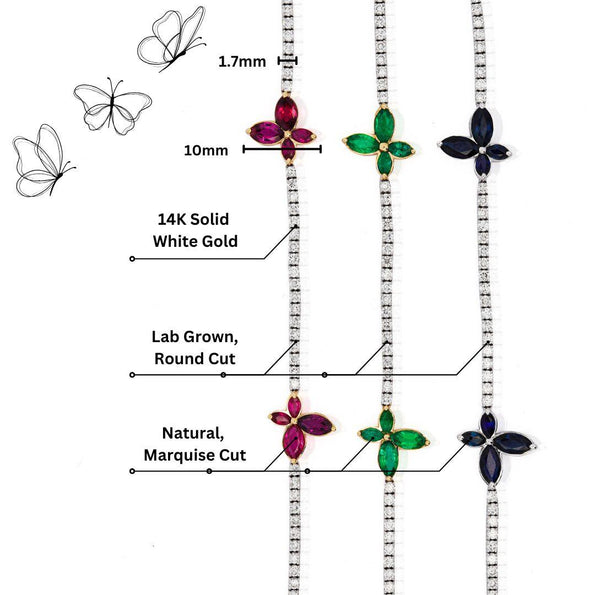 3-4 Carat Butterfly Charm Diamond & Precious Gem Tennis Bracelet