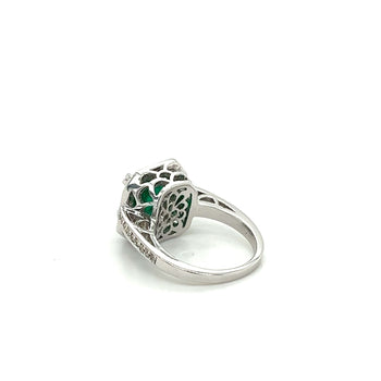 3 Carat Colombian Emerald in 18K White Gold Ring & Round Cut Diamond Halo – Assay Jewelers