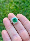 3 Carat Colombian Emerald in 18K White Gold Ring & Round Cut Diamond Halo