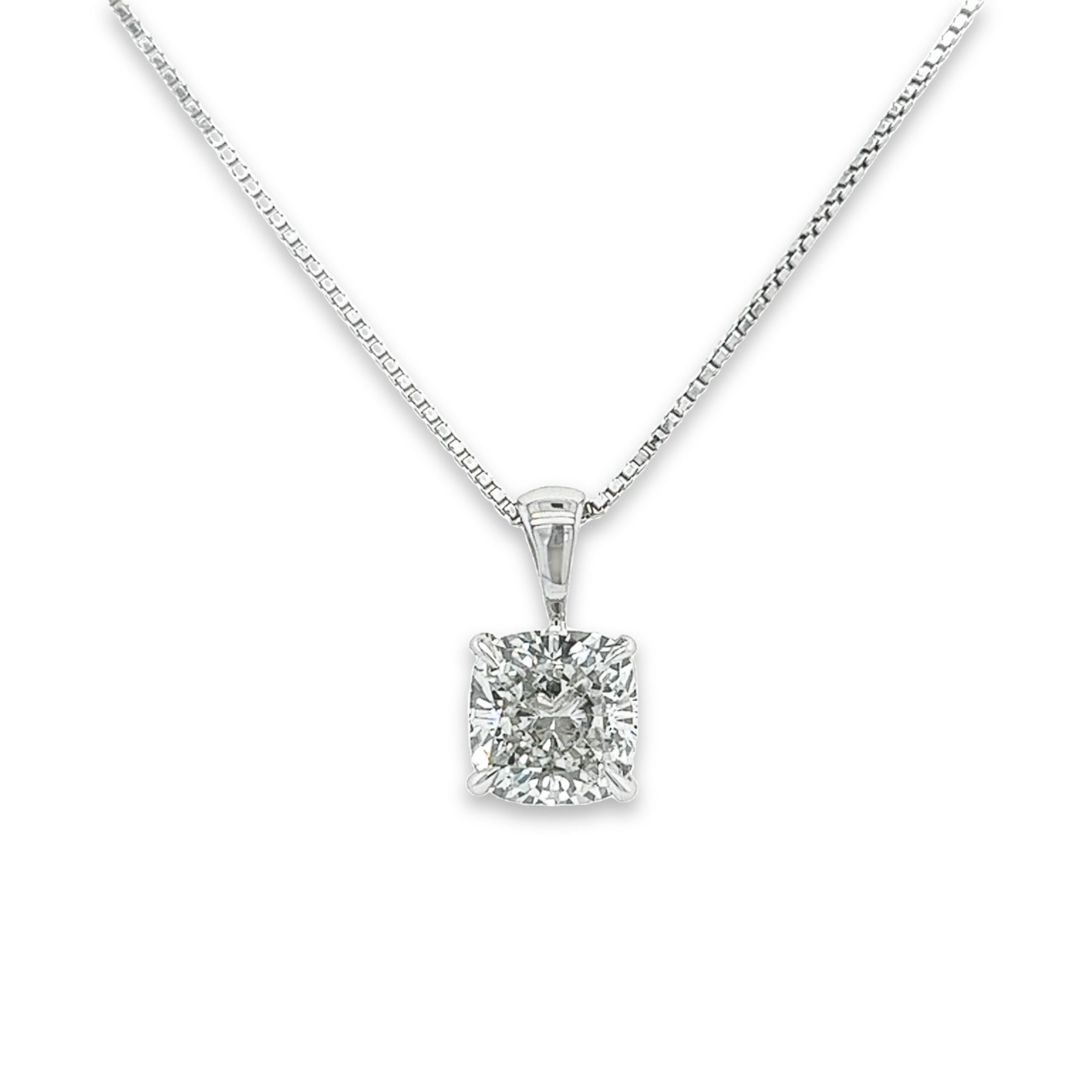 3 Carat Cushion Cut Lab Grown Diamond Solitaire Single Pendant in 14K-Necklaces-ASSAY