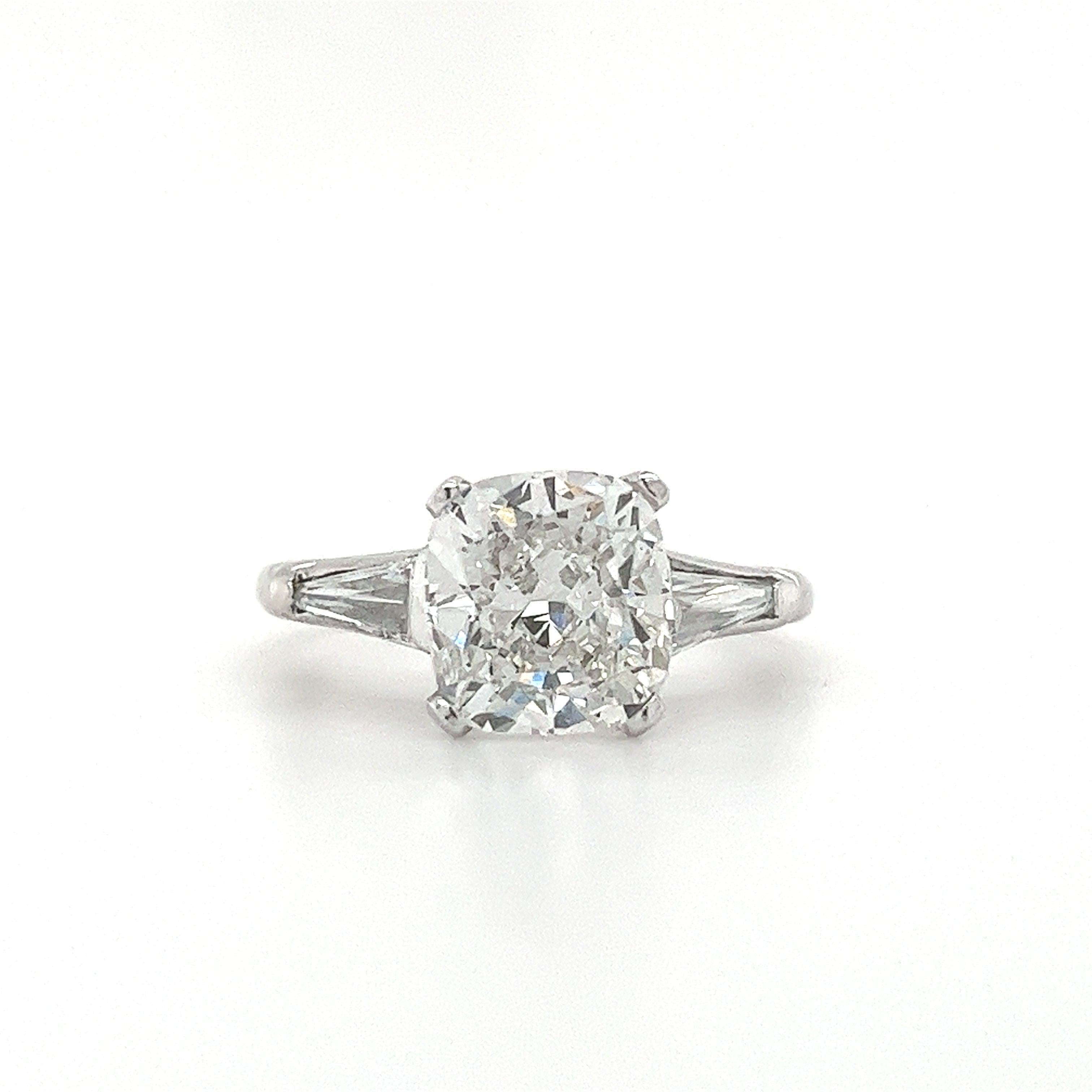 3 Carat Cushion Cut Lab Grown Diamond With Baguette Side Stones in Platinum-Rings-ASSAY