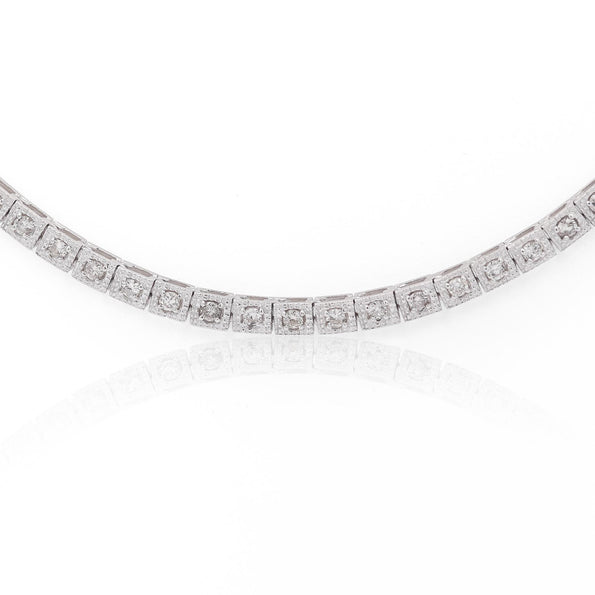 3 Carat Diamond Pave Halo Box Platinum Chain Tennis Necklace