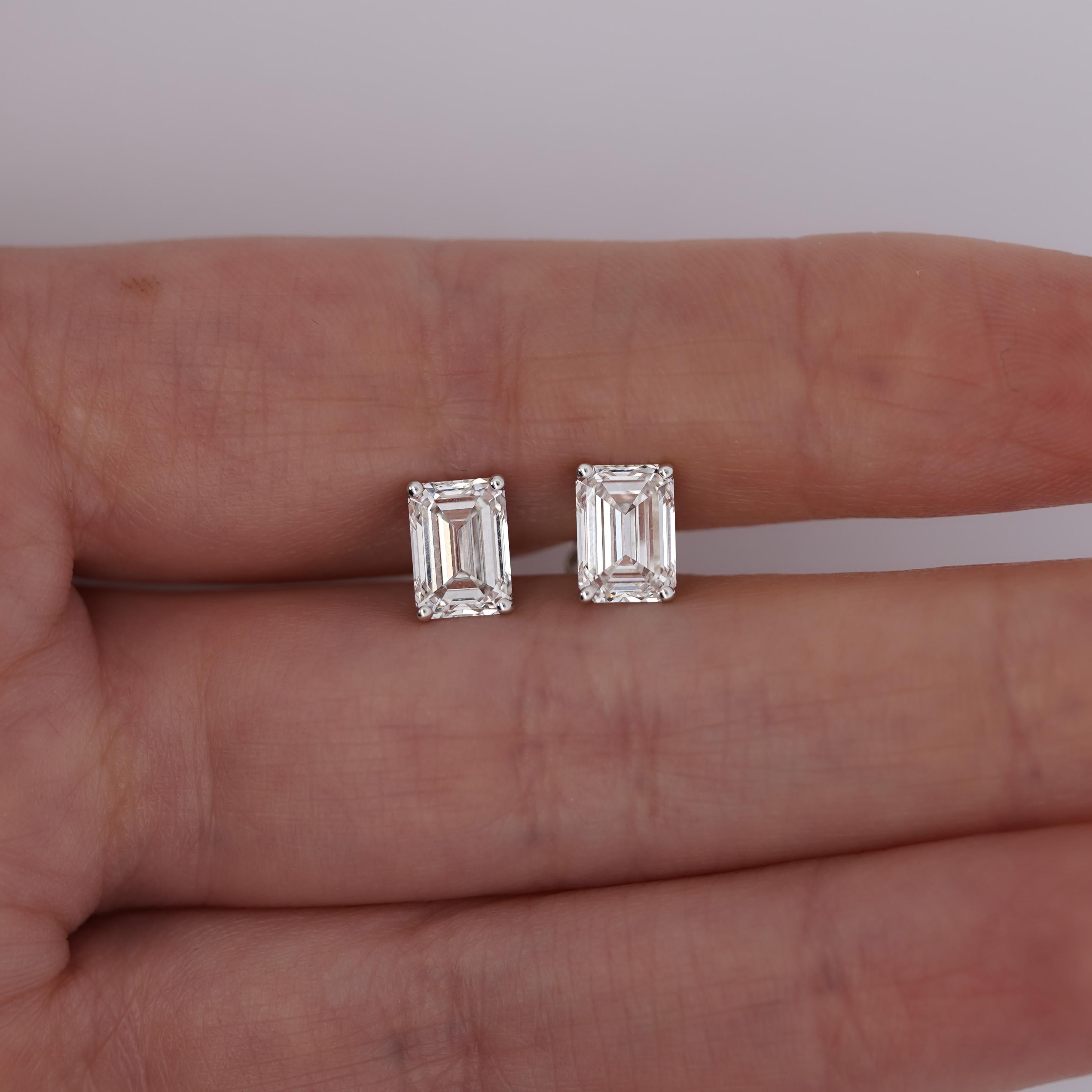 3 Carat Emerald Cut Lab Grown Diamond Stud Earrings