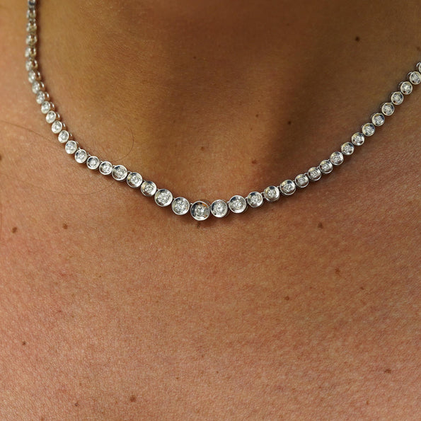 3 Carat Graduated Thick Bezel Diamond Platinum Tennis Necklace