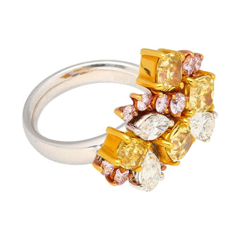 3 Carat Pink, Yellow, White Multi Cut Diamond Cluster Platinum And 18K Gold Ring – Assay Jewelers