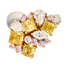 3 Carat Pink, Yellow, White Multi Cut Diamond Cluster Platinum And 18K Gold Ring