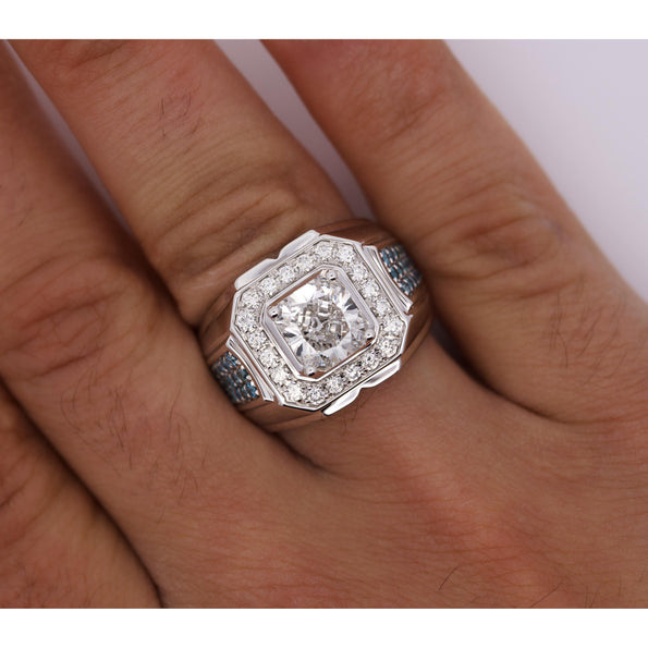 3 Carat Radiant Cut G/VS2 Lab Grown Diamond 14K White Gold Men's Ring