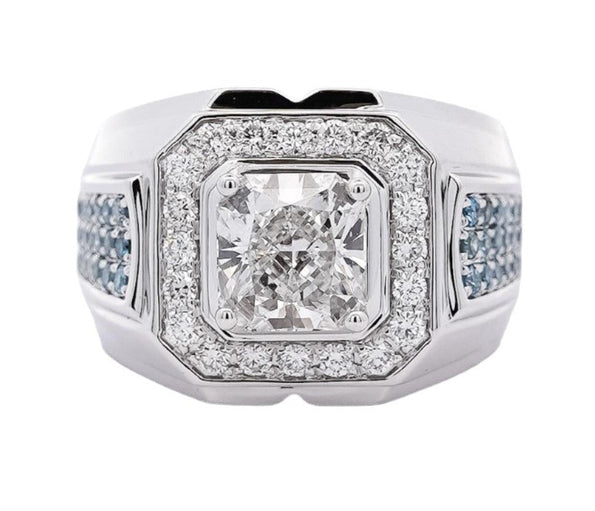 3 Carat Radiant Cut G/VS2 Lab Grown Diamond 14K White Gold Men's Ring