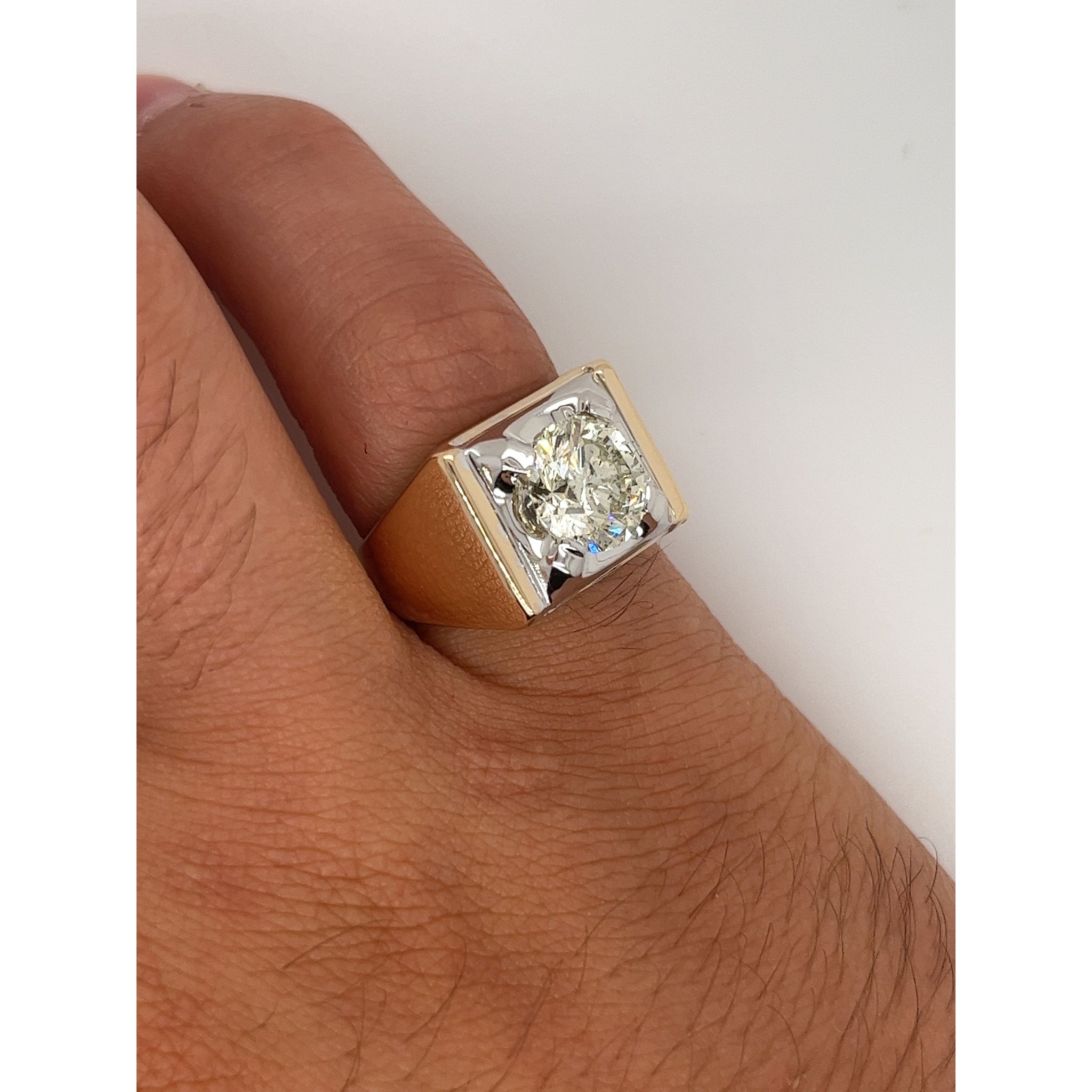 Yellow Gold Mens Carat Solitaire Diamond Ring Three Stone Men's