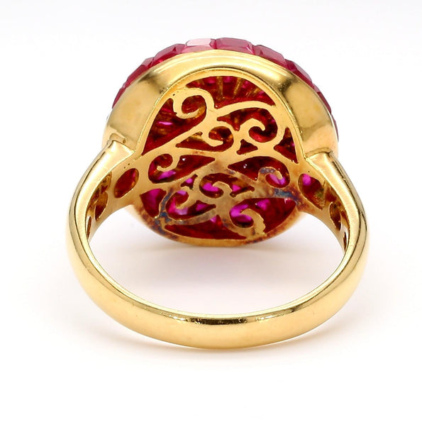3 Carat Square Ruby and Diamond 18K Gold Button Cocktail Ring