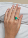 3 Carat Vivid Green Colombian Emerald and Diamond Halo Ring 18K White Gold