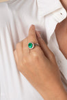 3 Carat Vivid Green Colombian Emerald and Diamond Halo Ring 18K White Gold